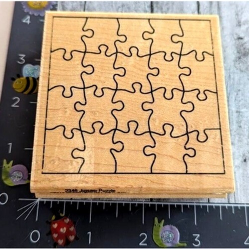 Hampton Art Puzzle Pieces Jigsaw Rubber Stamp Wood #A4